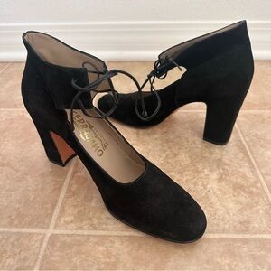 Salvatore Ferragamo Black Heels with Chunky Block Heel and Mary Jane Style